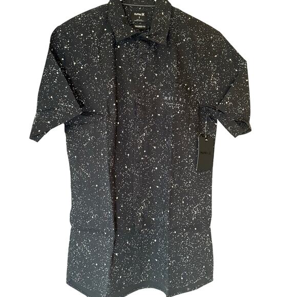 HURLEY Destroyer Button-Down Short-Sleeve Shirt AH4887 Black/White Men's SM NWT - Picture 2 of 7